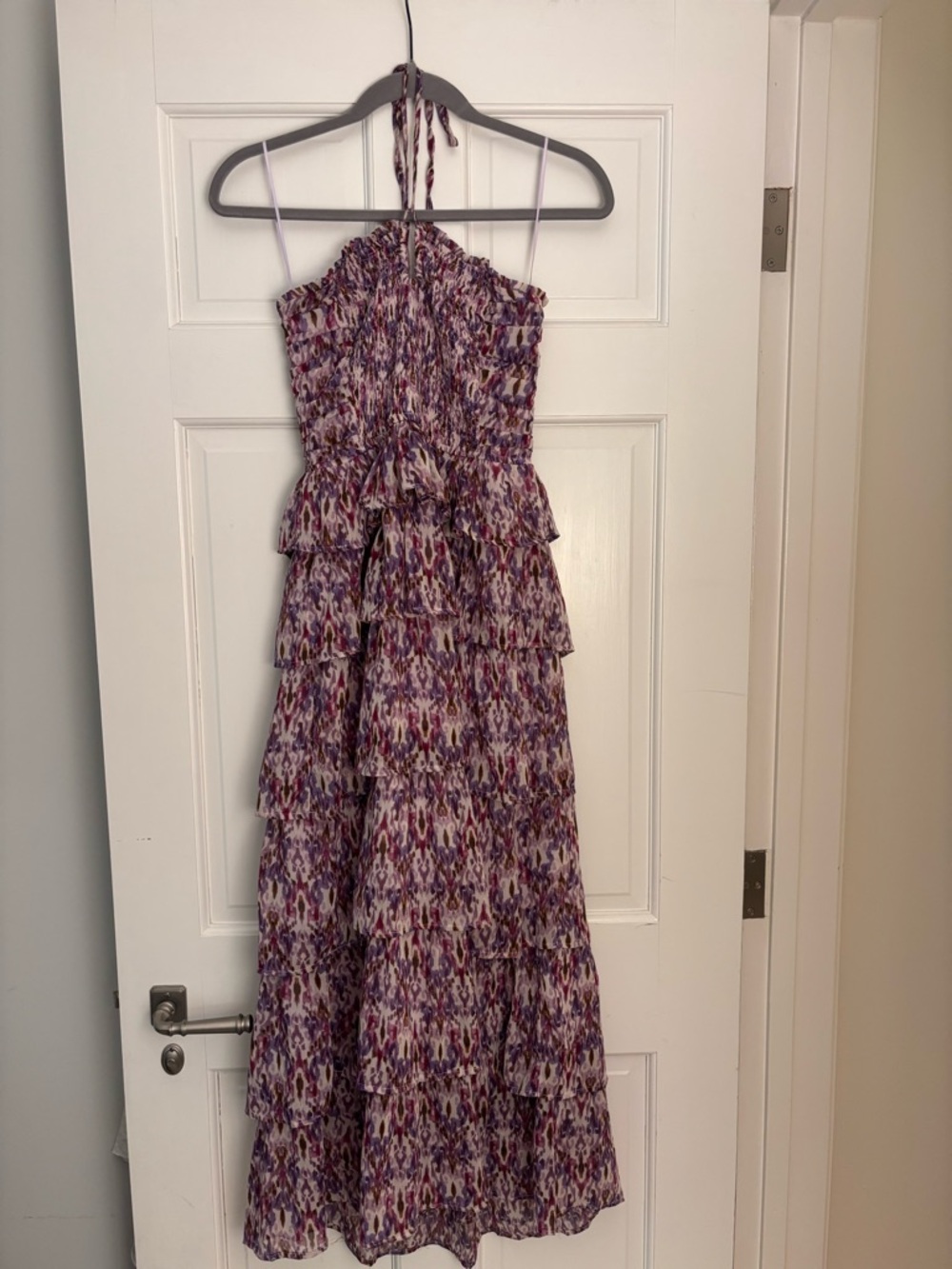 vestique Purple Floral Smocked Tiered Midi Dress - Picture 4 of 7